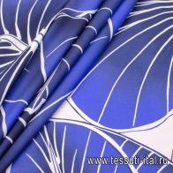 Сорочечная стрейч (н) крупный сине-белый растительный орнамент - итальянские ткани Тессутидея арт. 01-4986