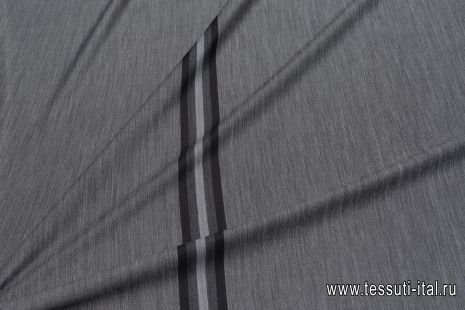 Трикотаж шерсть купон (0,9м) (н) черные полосы на сером меланже - итальянские ткани Тессутидея арт. 15-1067