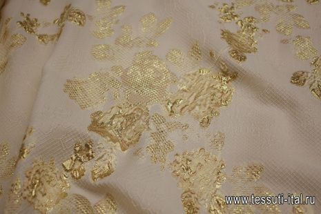 Жаккард матлассе с люрексом (н) золотой цветочный принт на айвори - итальянские ткани Тессутидея арт. 03-6829