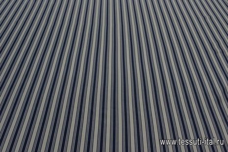 Крепдешин (н) темно-синяя полоска на светлом хаки - итальянские ткани Тессутидея арт. 10-2458
