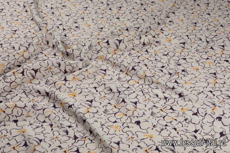 Крепдешин (н) серо-фиолетово-желтая цветочная абстракция - итальянские ткани Тессутидея арт. 10-2715