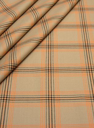 Костюмная (н) оранжево-черная клетка на бежевом - в интернет-магазине тканей Тессутидея арт. 05-3423