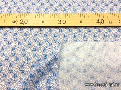 Сорочечная (н) мелкий бело-голубой цветочный орнамент Etro - итальянские ткани Тессутидея арт. 01-3750