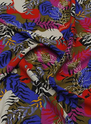 Крепдешин (н) цветная растительная абстракция на горчичном - в интернет-магазине тканей Тессутидея арт. 10-4144