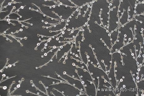 Кружевное полотно расшитое стеклярусом и пайетками (о) айвори - итальянские ткани Тессутидея арт. 03-6933