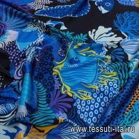Шелк атлас стрейч купон (1,35м) (н) сине-желтый подводный мир - итальянские ткани Тессутидея арт. 10-2575
