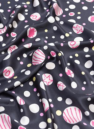 Шелк атлас (н) бело-желто-розовый стилизованный горох на черном - в интернет-магазине тканей Тессутидея арт. 10-2349