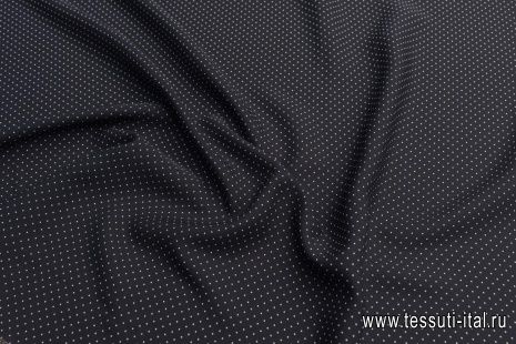 Крепдешин (н) мелкий белый горох на черном - итальянские ткани Тессутидея арт. 10-2652