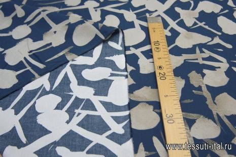 Сорочечная стрейч (н) бежевая абстракция на темно-синем - итальянские ткани Тессутидея арт. 01-5915