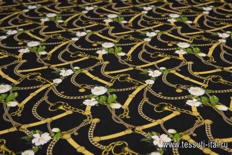 Плательная (н) цветы и цепи на черном - итальянские ткани Тессутидея арт. 03-6199