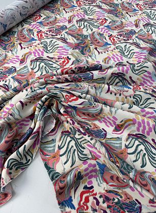 Плательная вискоза (н) яркая абстракция на молочном - в интернет-магазине тканей Тессутидея арт. 04-1811