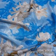 Шелк жаккард с люрексом (н) крупный растительный рисунок на сине-голубом - итальянские ткани Тессутидея арт. 10-2264