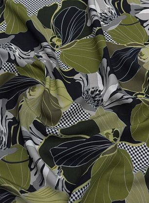 Плательная вискоза (н) крупный черно-зеленый растительный рисунок - в интернет-магазине тканей Тессутидея арт. 04-1469