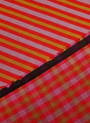 Хлопок+лен костюмный дабл (н) красно-желто-розовая полоска/клетка - в интернет-магазине тканей Тессутидея арт. 01-7873