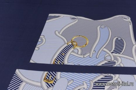 Шелк твил купон (3,1м) (н) сине-белая морская тема - итальянские ткани Тессутидея арт. 10-2583