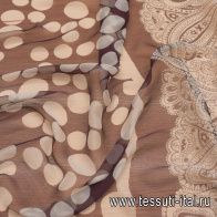 Шифон креш купон (0,95м) (н) пейсли и горох айвори на баклажановом - итальянские ткани Тессутидея арт. 10-2801