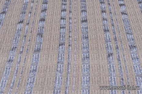 Шифон дама (н) сине-бежевые стилизованные полосы - итальянские ткани Тессутидея арт. 10-2803