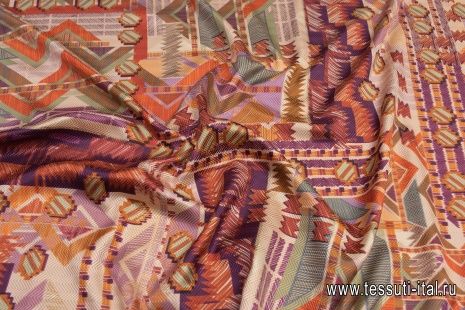 Шелк жаккард (н) цветная геометрическая абстракция - итальянские ткани Тессутидея арт. 10-2339