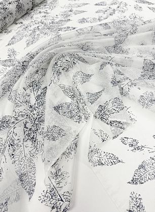 Маркизет (н) синий растительный рисунок на белом - в интернет-магазине тканей Тессутидея арт. 10-4749