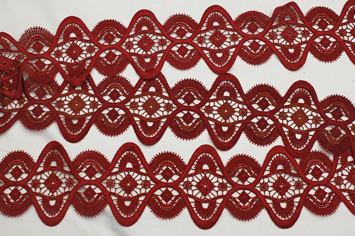 Кружево с люрексом (о) бордовое ш-9см - итальянские ткани Тессутидея арт. 03-7128