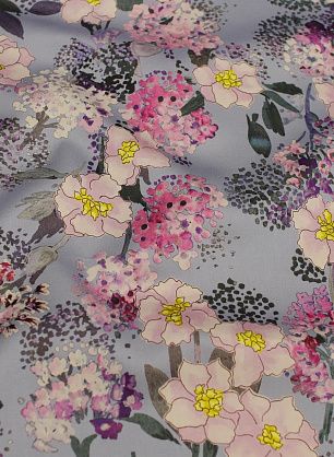 Хлопок (н) желто-розово-сиреневый цветочный рисунок на серо-голубом - в интернет-магазине тканей Тессутидея арт. 01-7137