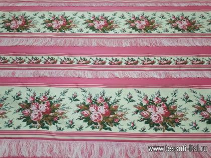 Жаккард (н) розово-молочно-цветочная полоска - итальянские ткани Тессутидея арт. 03-5686