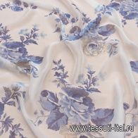 Шифон (н) сине-голубой цветочный рисунок на белом - итальянские ткани Тессутидея арт. 10-2807