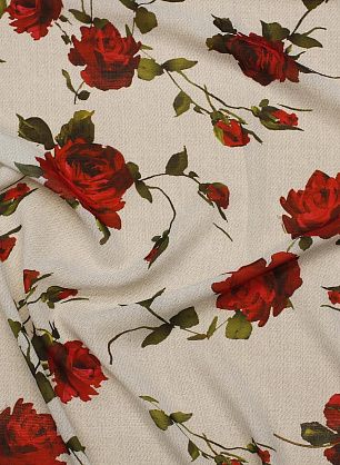 Шифон (н) красные розы на серо-молочном меланже - в интернет-магазине тканей Тессутидея арт. 10-3805