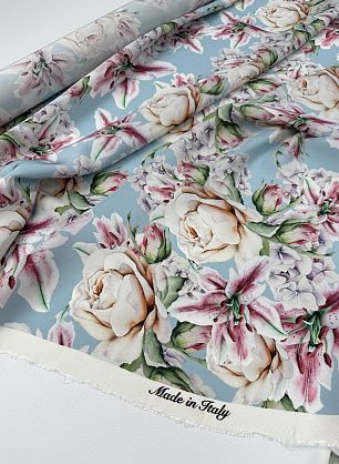 Крепдешин (н) цветочный рисунок на голубом - в интернет-магазине тканей Тессутидея арт. 10-4806