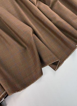 Костюмная шерсть+лен (н) салатово-голубая клетка на коричневом - в интернет-магазине тканей Тессутидея арт. 05-5180