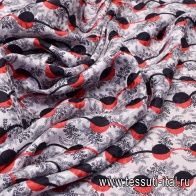 Шелк дама (н) красно-черный орнамент на светло-сером - итальянские ткани Тессутидея арт. 02-8168