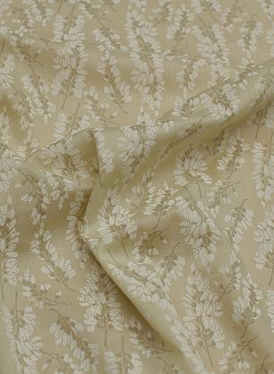 Хлопок стрейч (н) белый растительный рисунок на бежевом - в интернет-магазине тканей Тессутидея арт. 01-7245