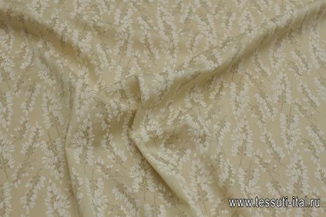 Хлопок стрейч (н) белый растительный рисунок на бежевом - итальянские ткани Тессутидея арт. 01-7245