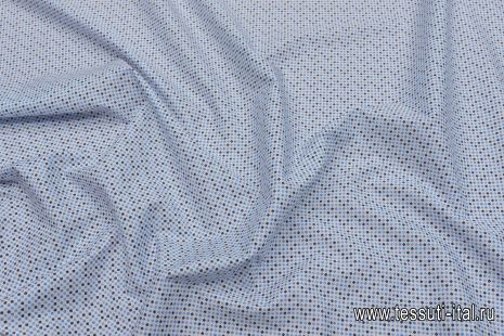 Сорочечная (н) сине-голубой геометрический рисунок на белом - итальянские ткани Тессутидея арт. 01-7089