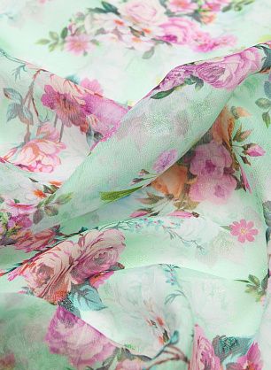Шифон с люрексом (н) цветочный орнамент на светло-зеленом - в интернет-магазине тканей Тессутидея арт. 02-7529