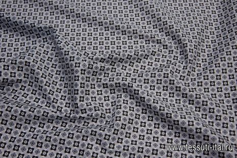 Сорочечная стрейч (н) черно-белый принт на сером - итальянские ткани Тессутидея арт. 01-6161