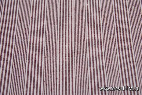 Лен (н) бело-бордовая полоска - итальянские ткани Тессутидея арт. 16-0629