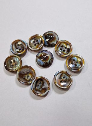 Пуговица костюмная пластик 4 прокола d-15мм коричнево-голубая перламутровая - в интернет-магазине тканей Тессутидея арт. F-6015