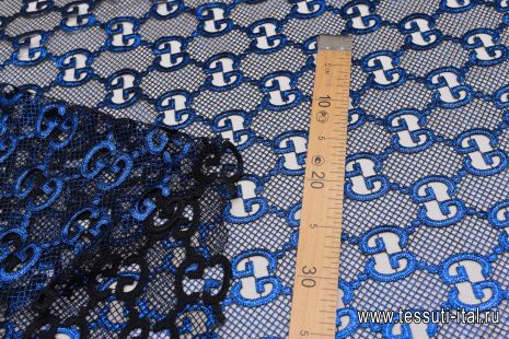 Кружево макраме лого оригинал (о) синее с накатом - итальянские ткани Тессутидея арт. 03-6813