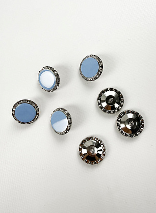 Пуговица комбинированная на ножке металл серебро со стразами и голубой вставкой d-26мм  - итальянские ткани Тессутидея.