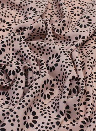 Крепдешин (н) черный орнамент на розовом - в интернет-магазине тканей Тессутидея арт. 02-9039