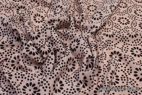 Крепдешин (н) черный орнамент на розовом - итальянские ткани Тессутидея арт. 02-9039