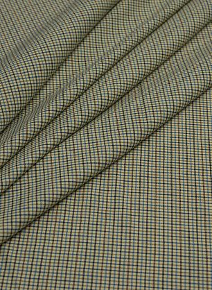 Костюмная клетка стрейч (н) сине-коричнево-голубая на желтом - в интернет-магазине тканей Тессутидея арт. 05-3383