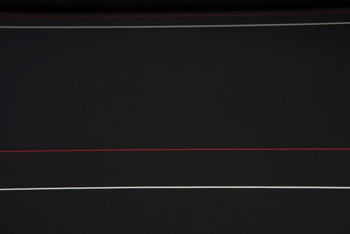 Трикотаж шерсть (н) красно-белые полосы на черном - итальянские ткани Тессутидея арт. 15-0994