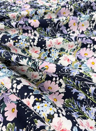 Футер с начесом (н) цветочный рисунок на темно-синем - в интернет-магазине тканей Тессутидея арт. 12-1221