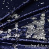 Трикотаж расшитый двусторонними пайетками (о) сине-серебрянный - итальянские ткани Тессутидея арт. 13-1395