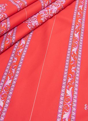 Хлопок купон (0,43м) стрейч (н) розовый орнамент на красном в стиле Versace - в интернет-магазине тканей Тессутидея арт. 01-5861