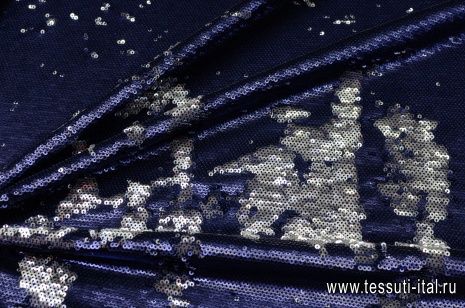 Трикотаж расшитый двусторонними пайетками (о) сине-серебрянный - итальянские ткани Тессутидея арт. 13-1395