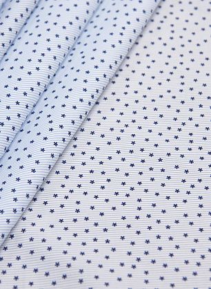 Сорочечная (н) синие цветы на бело-голубой полоске - в интернет-магазине тканей Тессутидея арт. 01-5693