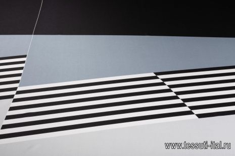 Крепдешин купон (0,93м) (н) черно-бело-серая геометрия - итальянские ткани Тессутидея арт. 10-2703